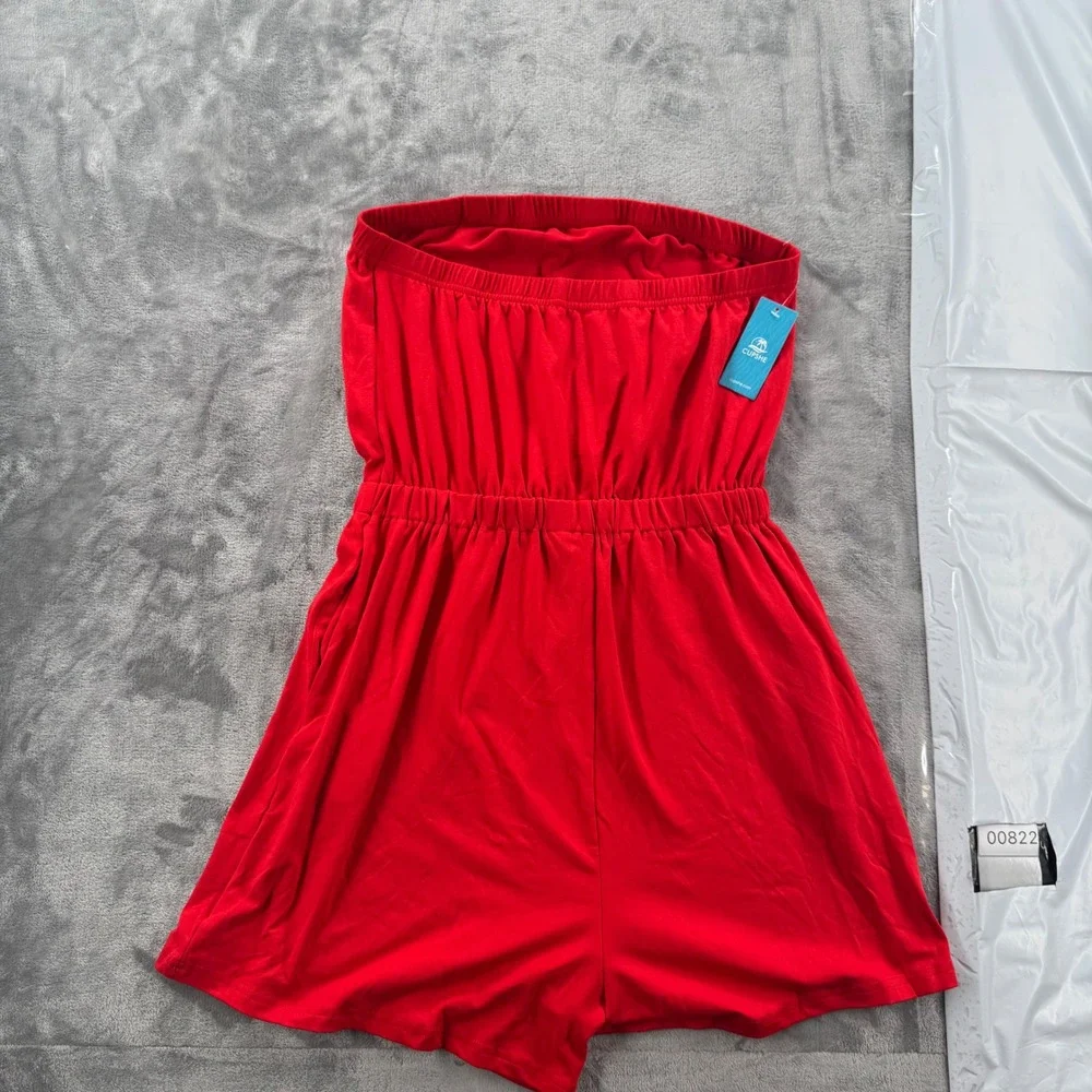 NWT Cupshe Romper Women Large Red Strapless Tube Top Elastic Waist CAA13F4H009EE
